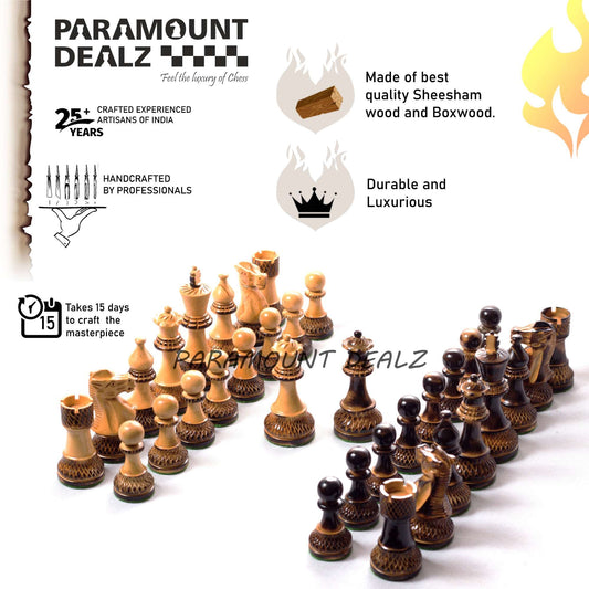 Burnt Blazed Series Handcrafted Chess Pieces in Burnt Box Wood - 3.75