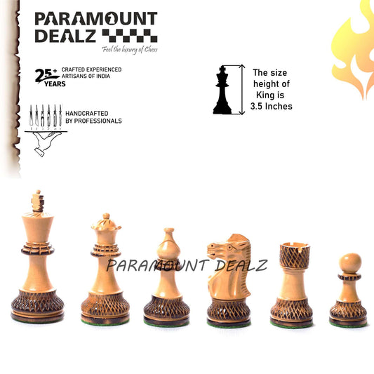 Burnt Blazed Series Handcrafted Chess Pieces in Burnt Box Wood - 3.75