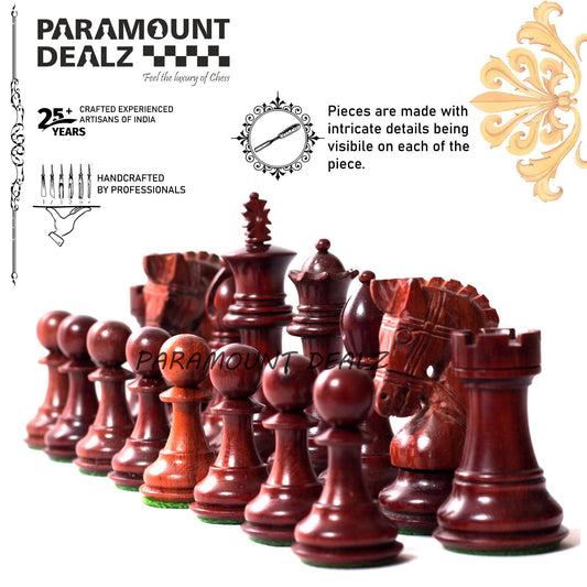 Bridle Series Wooden weighted Chess Pieces in Bud Rose & Box Wood - 3.5