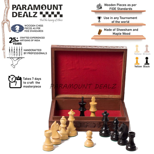 3.75 Inch King Height-Collector Edition Wooden Chess Pieces set -  Yellow Black color (Staunton Pieces/Drawstring pouch)