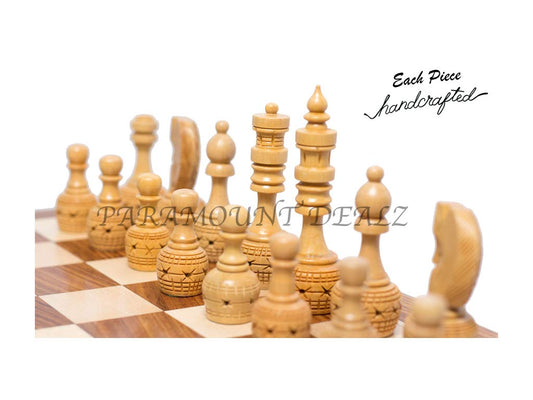 Hand Crafted Carving Chess Pieces with Chess Wooden Box - Best for Gifting & Home Decor (Without Chess Board)