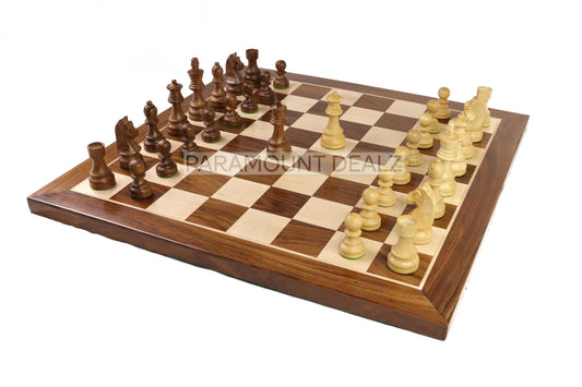 Grand Master Square Cornered Edition 21 inches Wooden chess board (Acacia wood & Maple wood) with 3.75″ wooden weighted chess pieces and drawstring Velvet chess pouch (Must buy for chess players)