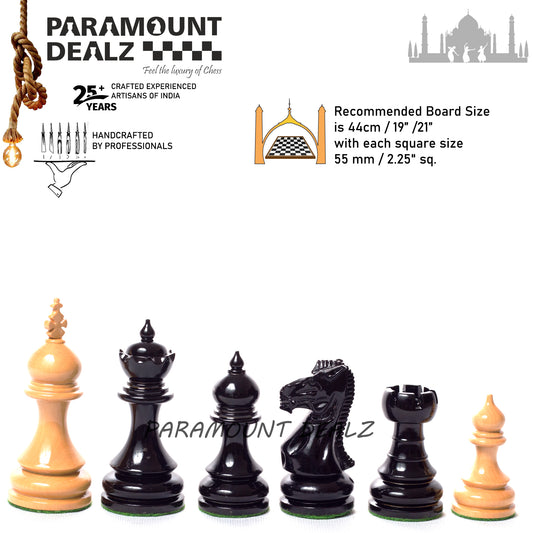 Taj Staunton Series Carved Wooden Chess Pieces in Indian Rosewood (Sheesham) & Box Wood - 3.5