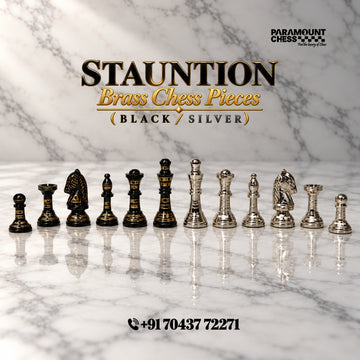 Stauntion Brass Vintage Chess Pieces (Black / Silver) – 2.5 Inch King Height