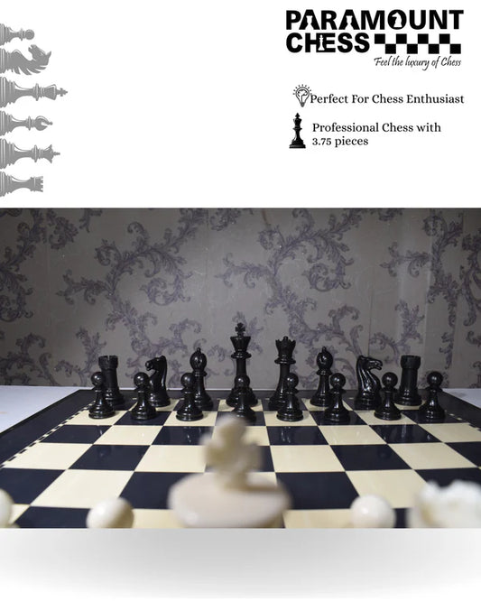 ♟️  19" Wooden Laminated Dotted Chess Board Set with 3.75" Plastic Chess Pieces & Velvet Pouch