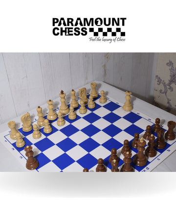 18” / 20” Blue Chess Mat ♟️ | 3.75” Russian Style Super Weighted Plastic Pieces 🏆 | 2 Extra Queens ♛ | Complete Set with Chess Bag 🎒 & Mat Pouch