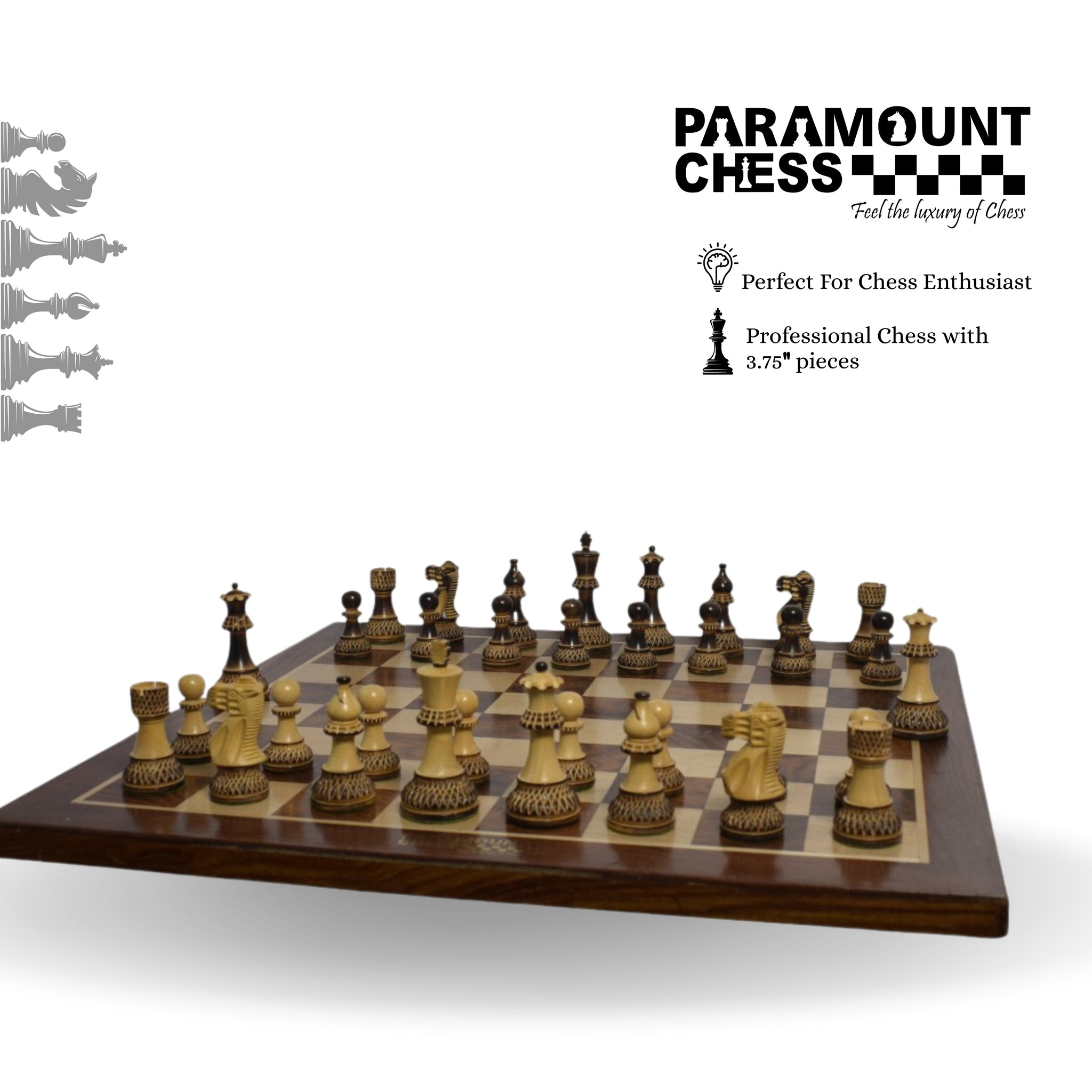 The 3.75" Burnt Zangreb GrandMaster Chess Set Combo - Board, Pieces, Pouch & Box