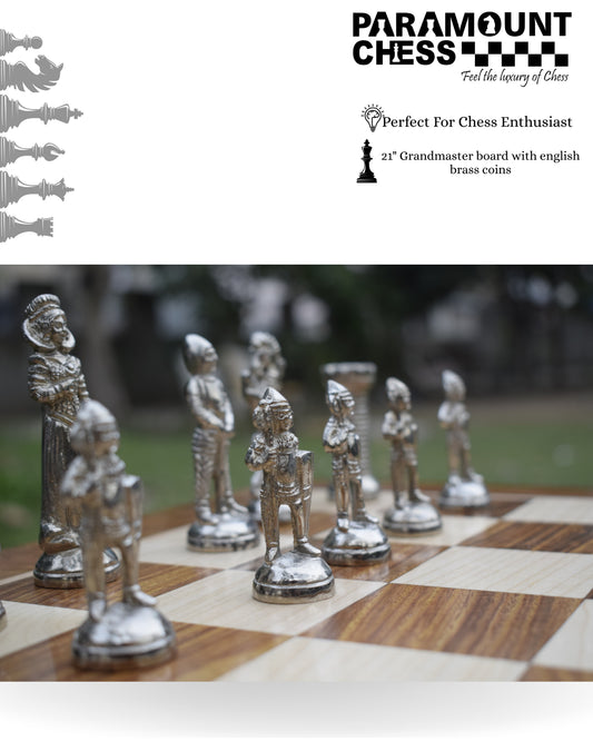 ♟️✨ Premium English Brass Collection 21" Wooden Chess Set | Handcrafted Rosewood, Maplewood & Brass Pieces | Luxury Chess Board Set