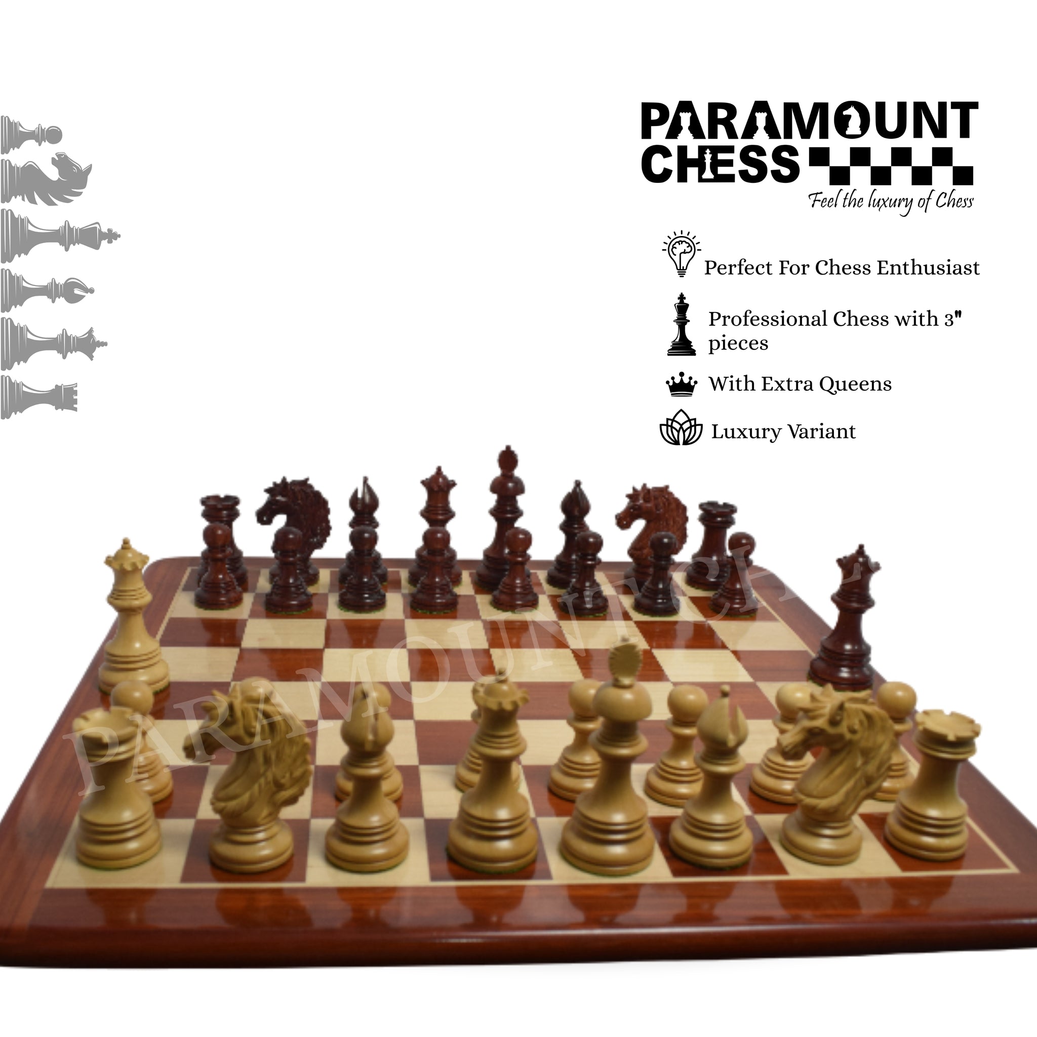 ♟️ 21” Luxury Budrosewood Chess Set with 4.25” Emperor Series Wooden Chess Pieces & Leatherette Carry Box 🪵✨