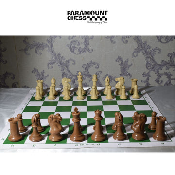 Premium  20” Green Vinyl Chess Mat Set with Yellow-Brown Supreme Superweighted Chess Pieces | Complete Tournament Combo