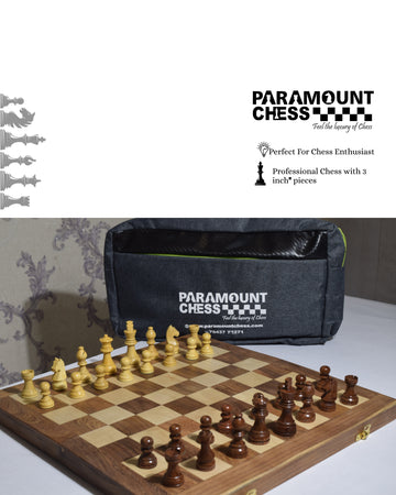 16" x 16" Wooden Folding Chess Game Board Set + Wooden Chess Pieces (Large Size)