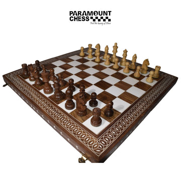 18 Inch Foldable Spirle design Inlay chess set with 3.75 Inch wooden chess pieces