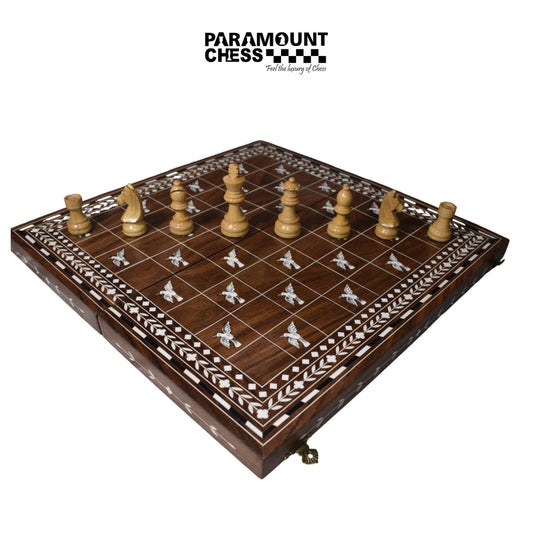 16 inch Foldable Bird Design Inlay chess board with 3 inch chess pieces
