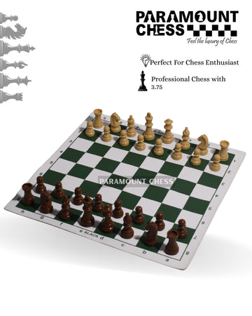 ♟️ Green Vinyl Chess Mat Set with 3.75" Grandmaster Edition Weighted Chess Pieces | Yellow & Brown | Complete Tournament Set with Pouches | 18" & 20" Options