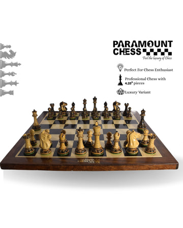♟️ 4.25" Luxury Burnt Chess Pieces with 21" Premium Wooden Chess Board – Ebony & Sheesham Wood ♟️