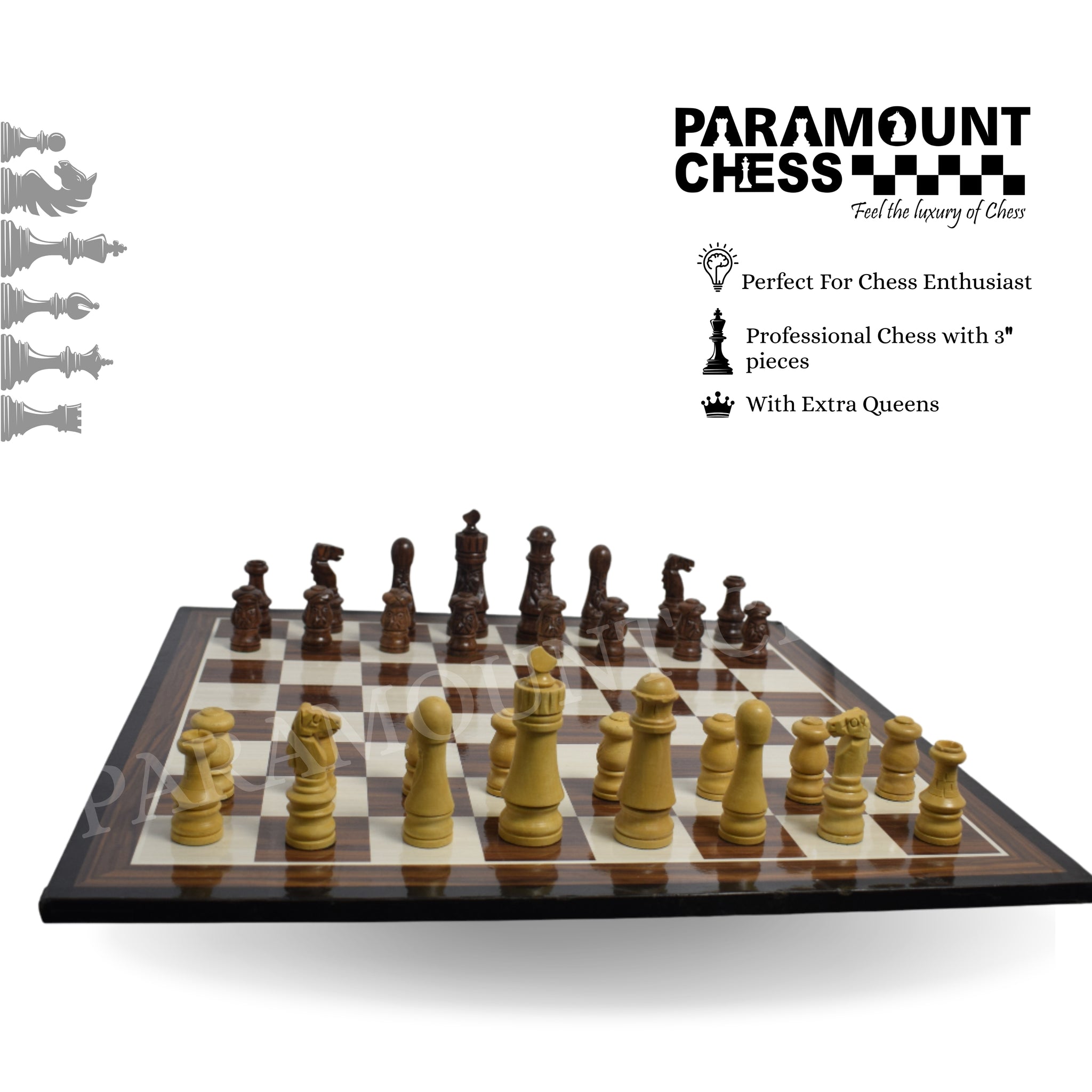 19" Wooden Laminated Chess Board Game with Japanese Style Handcrafted Chess Pieces - Travel Friendly Chess Masterpiece | Made from Engineering Wood