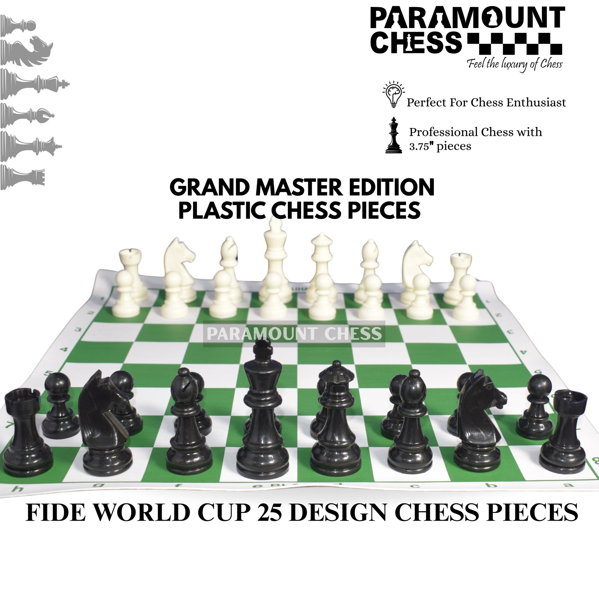 Grand Master Edition Standard Vinyl Chess Set with 2 Extra Queens & Chess Bag (available in 18 Inches and 20 Inches) - 3 Colors (Green, Blue and Black)