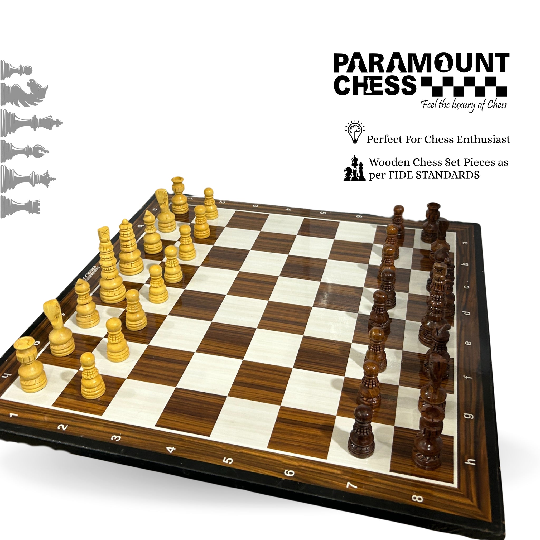 ♟️ Minar Style Seamless Design Chess Set – 3.5″ King Wooden Pieces with 19″ Wooden Laminated Chess Board & Velvet Carry Pouch 🎯