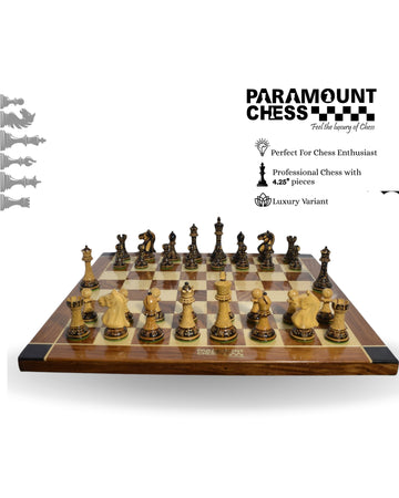 ♟️ 4.25" Luxury Burnt Chess Pieces with 21" Premium Wooden Chess Board 🌟