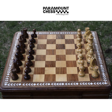 20 Inch Wooden with drawer Inlay chess table with 3.75 inch wooden  chess pieces