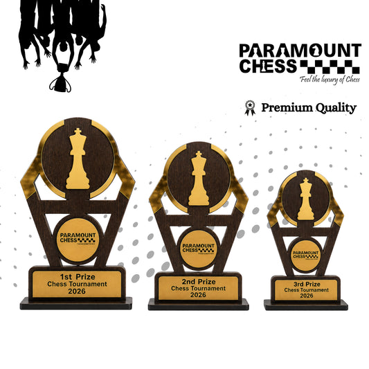 (WT-2637)🏆 Paramount Victory Trophy Series ♟️✨–🏆 Set of 3 Premium Chess Tournament Trophies – 1st, 2nd & 3rd Prize Award Set