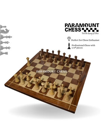 Minimalist Hermann Ohme Chess Pieces in Sheesham & Box Wood & 21" Sheesham Maple Wooden Chess Board - 3.75" King (Copy)