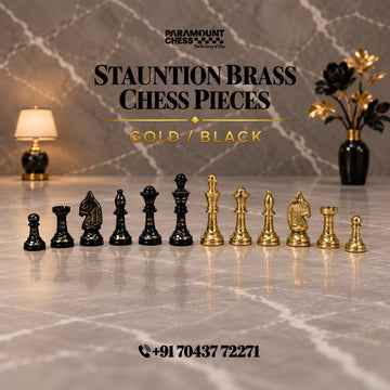 Stauntion Brass Vintage Chess Pieces (Gold / Black) – 2.5 Inch King Height