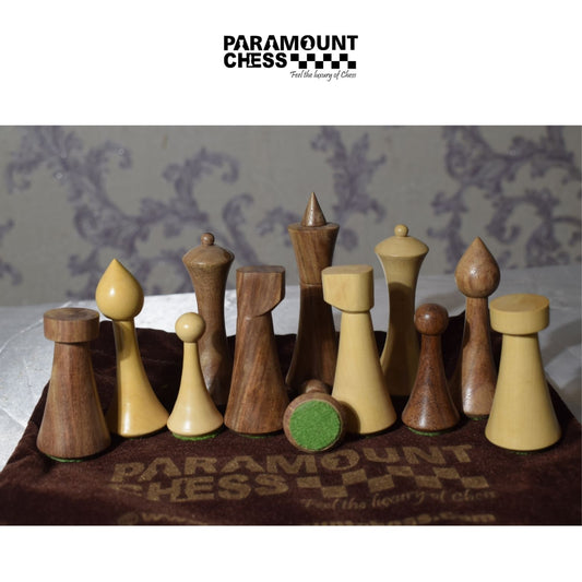 Minimalist Hermann Ohme Design ♟️ | 3.75" King Size Wooden Chess Pieces Set | 32 + 2 Extra Queens ♛ | Premium Finish with Velvet Carry Pouch 🎒