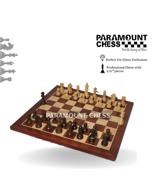 ♟️👑 21" Bud Rosewood Chess Board with 3.75" German Knight Wooden Chess Pieces 👑♟️  Includes Velvet Carry Pouch