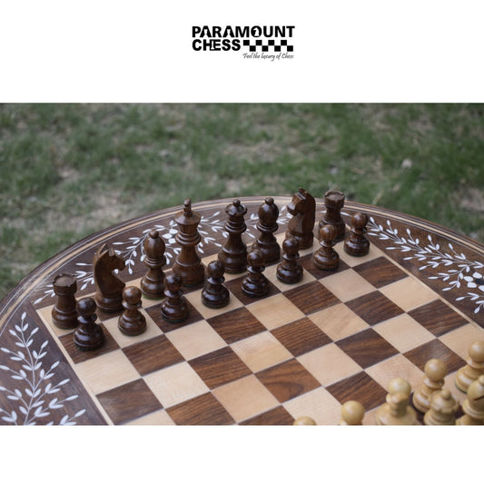 ♟️ Premium Wooden Inlay Chess Table with 3 Inch German Wooden Chess Pieces | Luxury Handcrafted Chess Set ✨