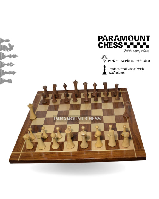 Minimalist Hermann Ohme Chess Pieces in Sheesham & Box Wood & 21" Sheesham Maple Wooden Chess Board - 3.75" King (Copy)