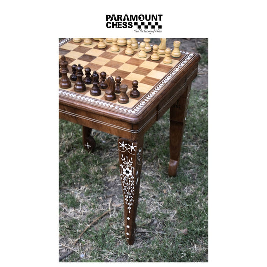 20 Inch Wooden with drawer Inlay chess table with 3.75 inch wooden  chess pieces