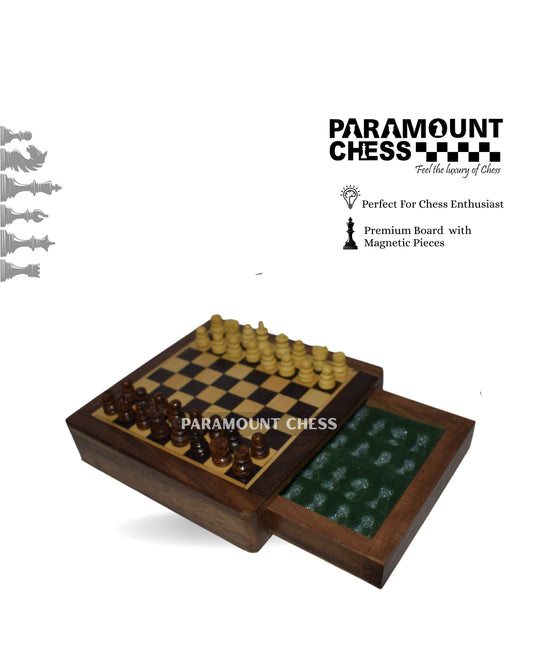 🌟 7-Inch Wooden Drawer Chess Set with Velvet Carry Pouch | Premium Handcrafted Mini Set ♟️✨