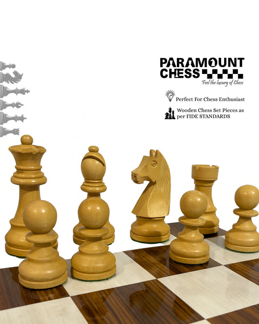 ♟️ 19″ Wooden Laminated Chess Board with 3.75″ Yellow-Brown Wooden German Knight Pieces & Velvet Carry Pouch 🎯