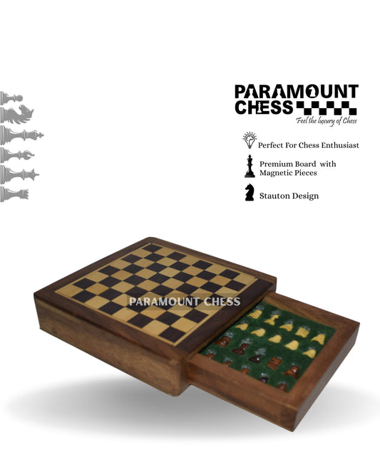 🌟 7-Inch Wooden Drawer Chess Set with Velvet Carry Pouch | Premium Handcrafted Mini Set ♟️✨