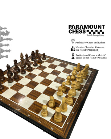 ♟️ 19″ Wooden Laminated Chess Board with 3.75″ Yellow-Brown Wooden German Knight Pieces & Velvet Carry Pouch 🎯