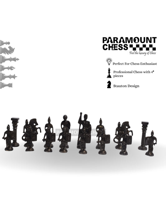 🏛️ Paramount Roman Brass Metal Chess Pieces Set ♟️  Golden & Black Finish | Without Board