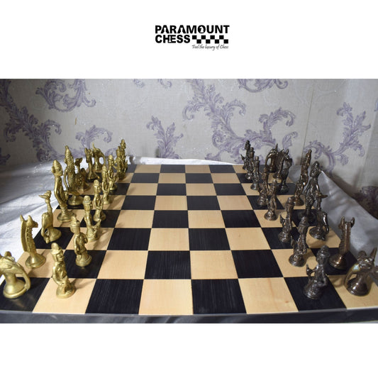 ✨ 16" Borderless Ebony Wood Luxury Chess Set | Brass Tribal Chess Pieces with Velvet Pouch | Premium Handmade Collector Edition ♟️🌳