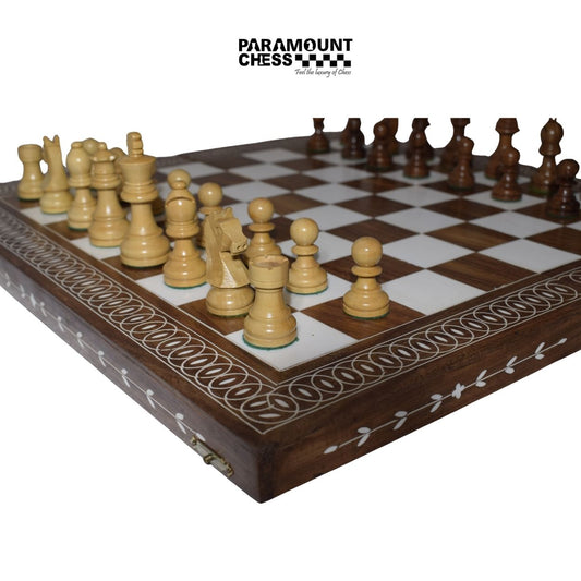 18 Inch Foldable Spirle design Inlay chess set with 3.75 Inch wooden chess pieces