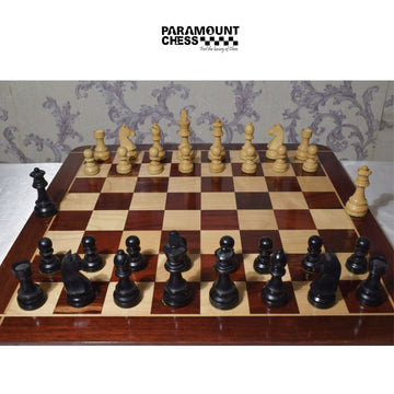 21" Bud Rosewood Wooden Chess Board ♟️ | Round Cross Border Design ✨ | 3.75" German Knight Wooden YELLOW- BLACK  Chess Pieces 🏆 | 32 Pieces + 2 Extra Queens ♛ | Velvet Pouch Included 🎒