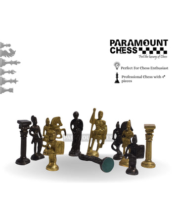 🏛️ Paramount Roman Brass Metal Chess Pieces Set ♟️  Golden & Black Finish | Without Board