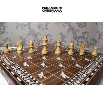 16 inch Foldable Bird Design Inlay chess board with 3 inch chess pieces