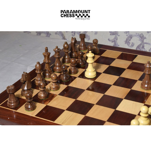 ♟️ 21” Bud Rosewood Wooden Chess Board with Round Cross Border | 3.75” Wooden German Knight Chess Pieces | Premium Handcrafted Set with Velvet Pouch 🎒