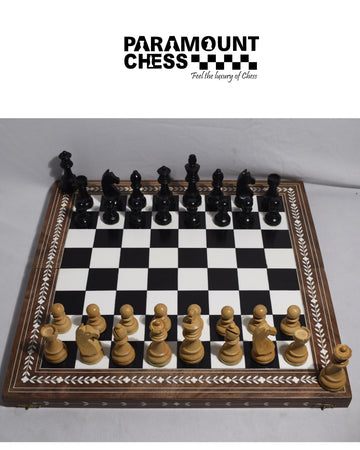 18 Inch Foldable Black-white Inlay chess Board with 3.75 Inch Wooden chess pieces