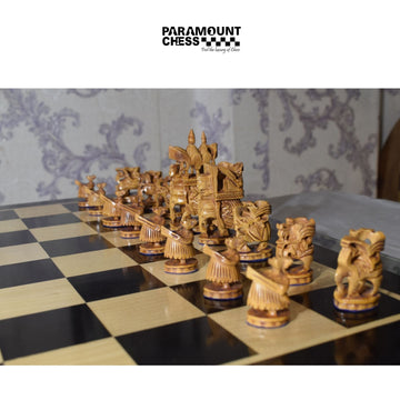 21" Ebony Wooden Chess Board ♟️ | Ebony & Maple Wood  🌳 | Royal Maharaja Yellow & Black Wooden Chess Pieces ♛ | Luxury Velvet Storage Box for pieces Included 🎁