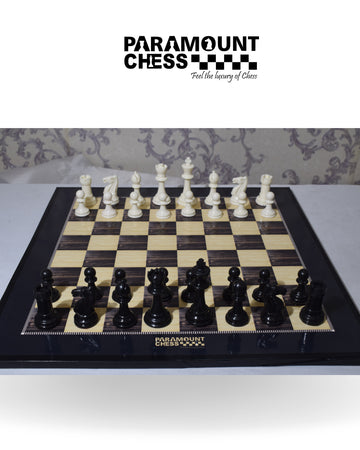 ♟️ 19" Wooden Laminated Chess Board with 3.75" Staunton-Style Plastic Chess Pieces & Velvet Pouch | 🪵 Add-On: Wooden Chess Box & Hydraulic Stand