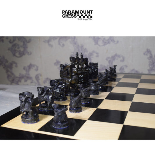 21" Ebony Wooden Chess Board ♟️ | Ebony & Maple Wood  🌳 | Royal Maharaja Yellow & Black Wooden Chess Pieces ♛ | Luxury Velvet Storage Box for pieces Included 🎁
