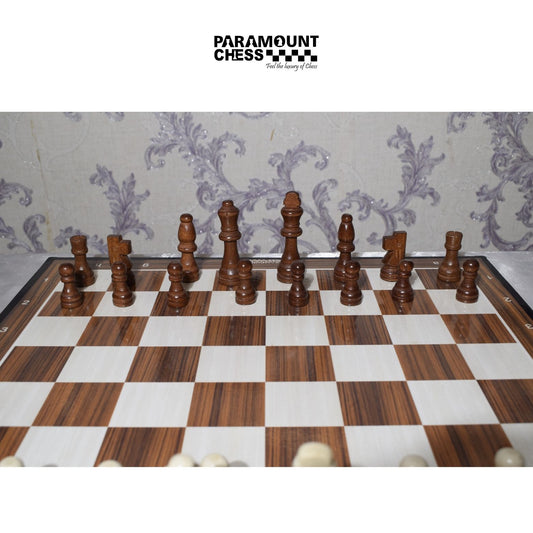 19" Wooden Laminated Chess board with wooden chess pieces and pouch (WL-WOF-01)