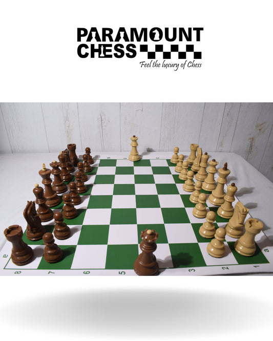 18” / 20” Green Chess Mat ♟️ | 3.75” Russian Style Super Weighted Plastic Pieces 🏆 | 2 Extra Queens ♛ | Complete Set with Chess Bag 🎒 & Mat Pouch