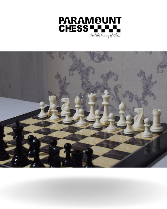 ♟️ 19" Wooden Laminated Chess Board with 3.75" Staunton-Style Plastic Chess Pieces & Velvet Pouch | 🪵 Add-On: Wooden Chess Box & Hydraulic Stand